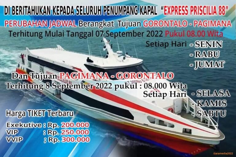 Jadwal Kapal Express Priscilia Gorontalo Pagimana Dan Harga