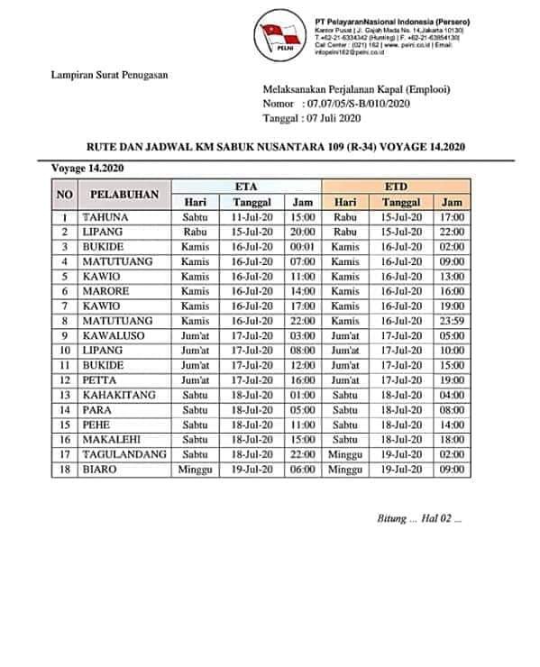 Jadwal Sabuk Nusantara 109