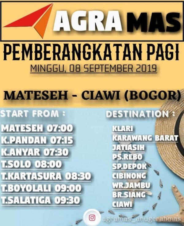 Jadwal Bus Agramas dari Mateseh Karanganyar ke Ciawi Bogor