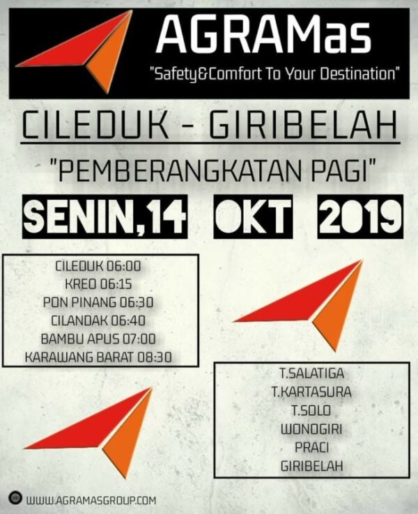 Jadwal Bus Agramas dari ciledug ke giribelah