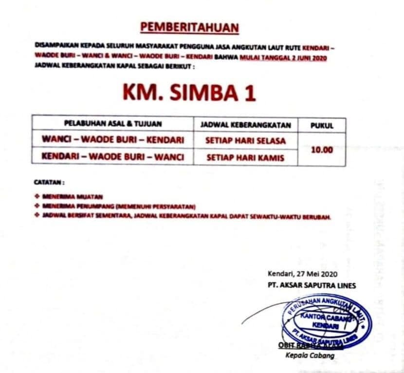 Jadwal Kapal KM Simba 1