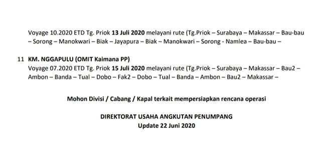 Jadwal Kapal pelni Bulan Juli 2020