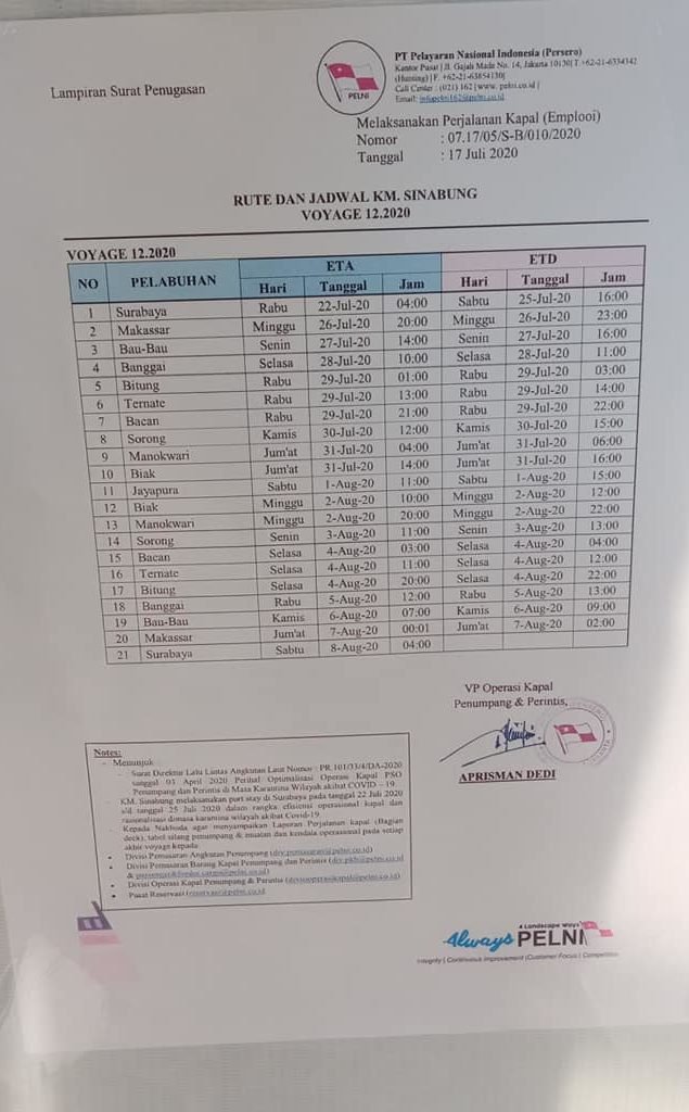 jadwal kapal sinabung bulan agustus