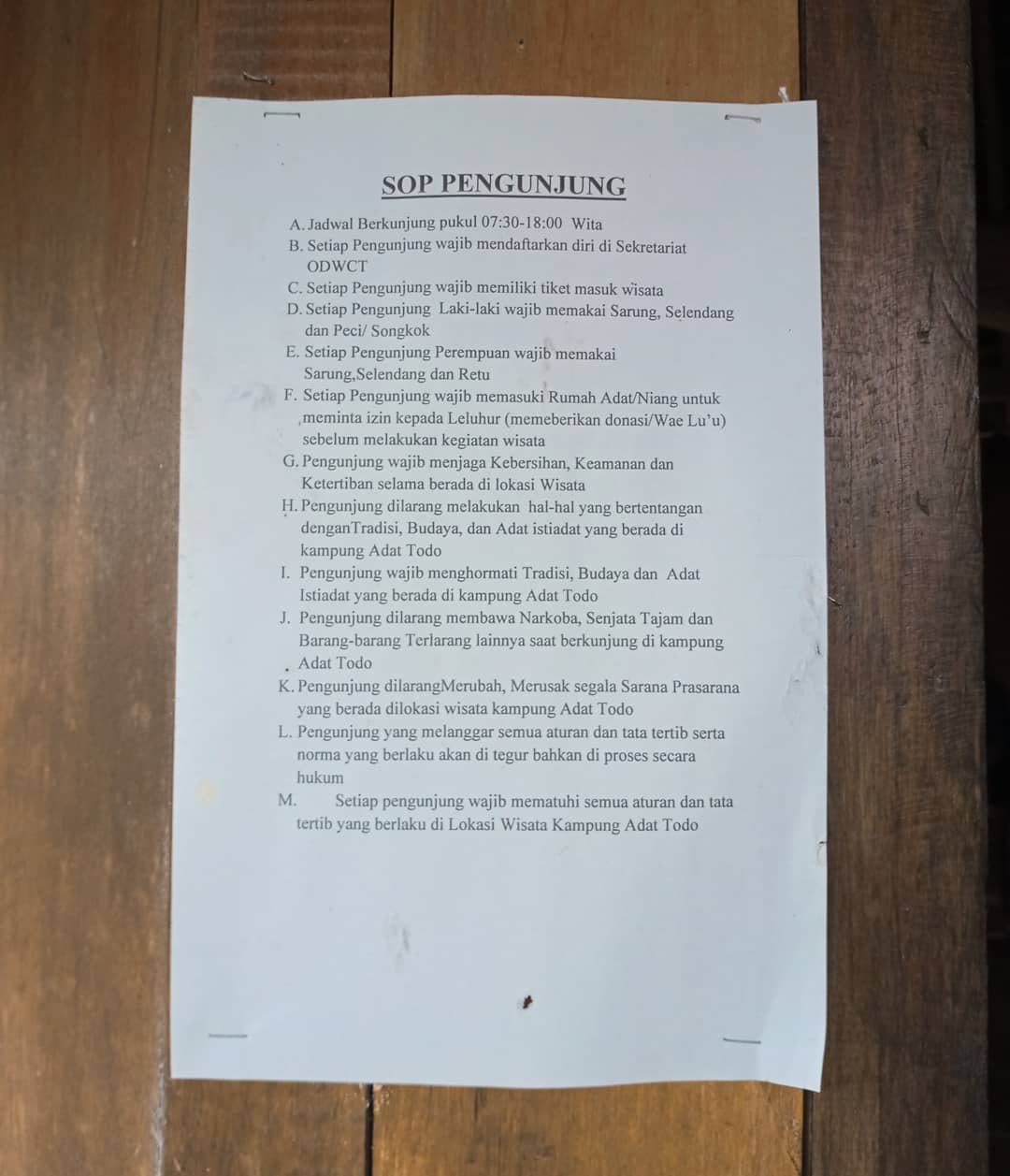peraturan di kampung adat todo