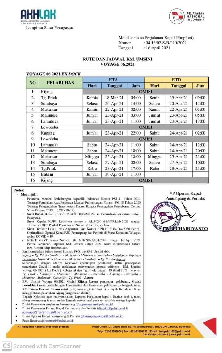Jadwal kapal pelni umsini bulan April