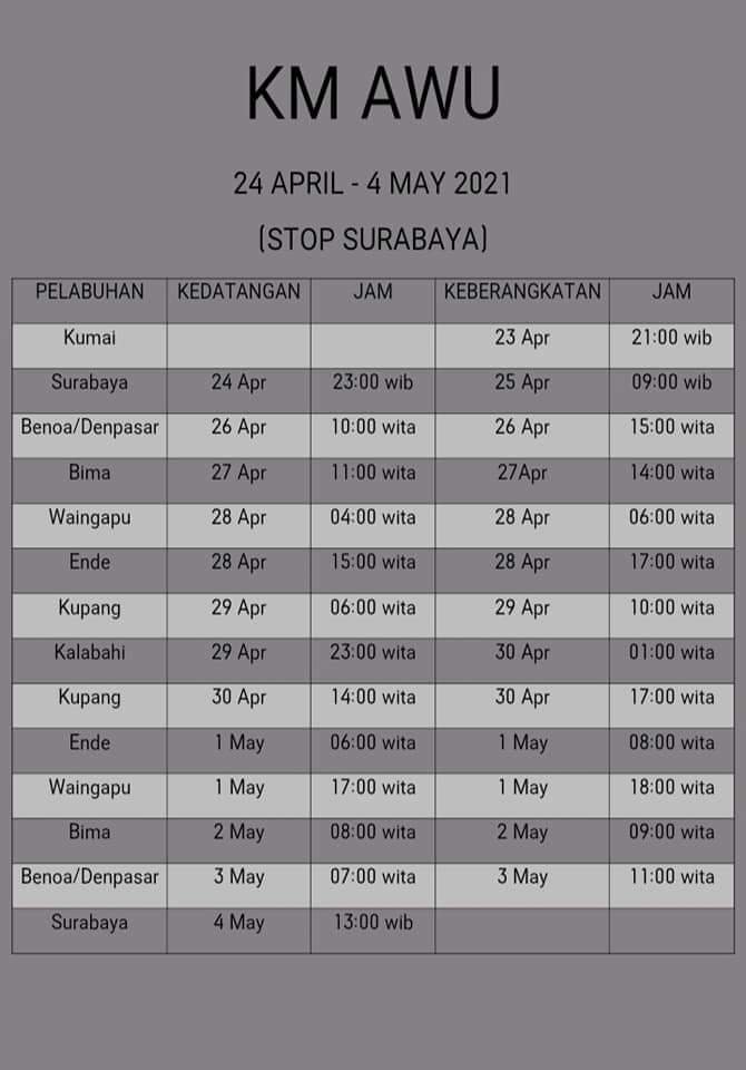 jadwal kapal awu bulan mei