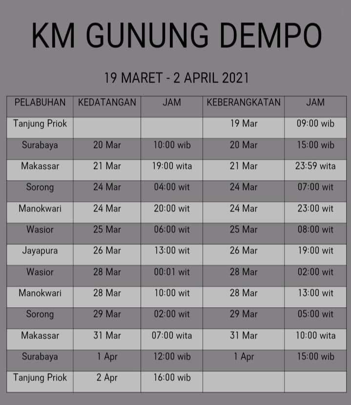 Jadwal Kapal Pelni Gunung Dempo Bulan April 2021 Dan Harga Tiketnya Kata Omed