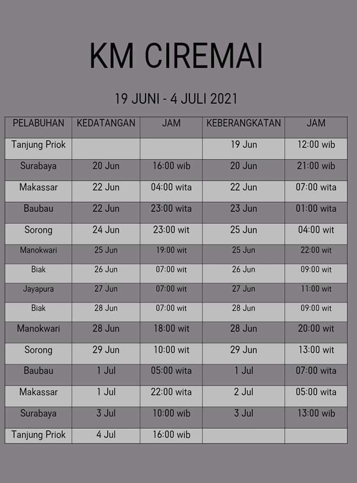 Jadwal Kapal Pelni Ciremai Bulan Juni 2021 Harga Tiketnya Kata Omed