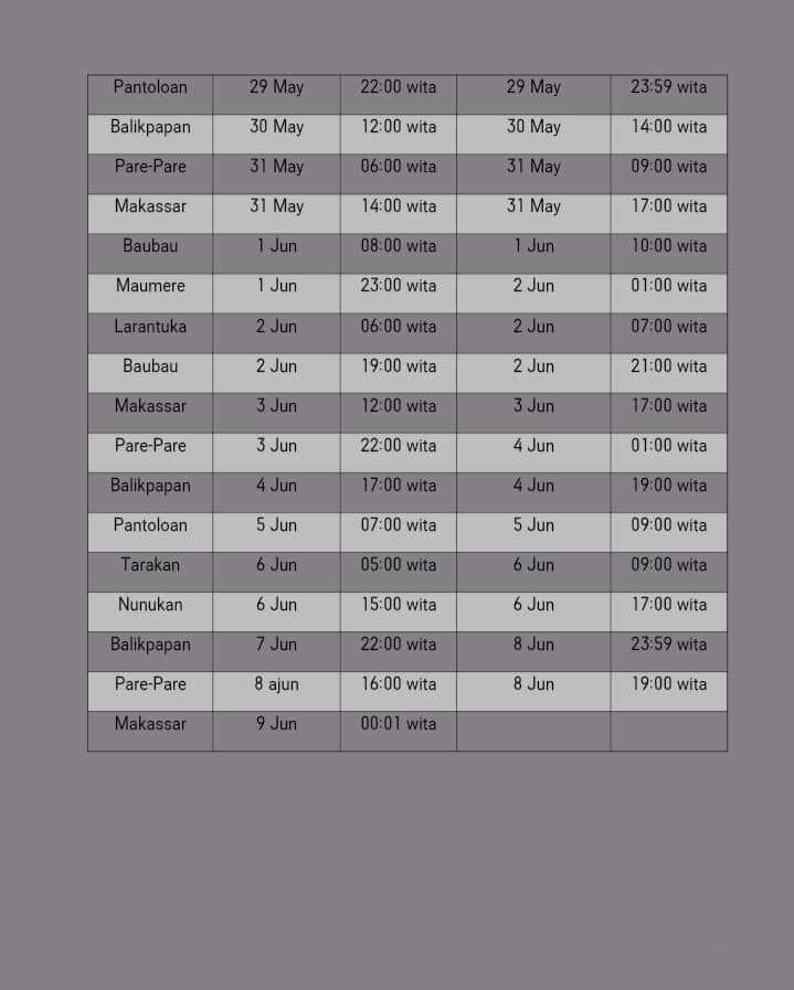 Jadwal Kapal Pelni KM Lambelu Bulan Mei bagian 2