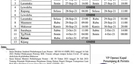 Jadwal Kapal Pelni KM Umsini Bulan September – Oktober 2021