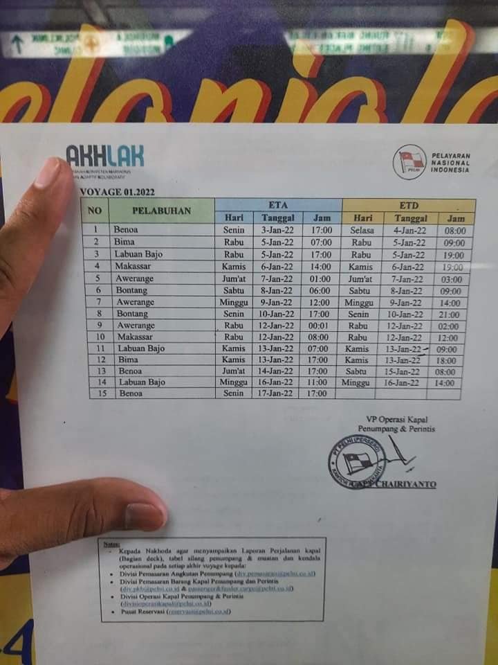 Jadwal Kapal Pelni KM Binaiya Bulan Januari 2022