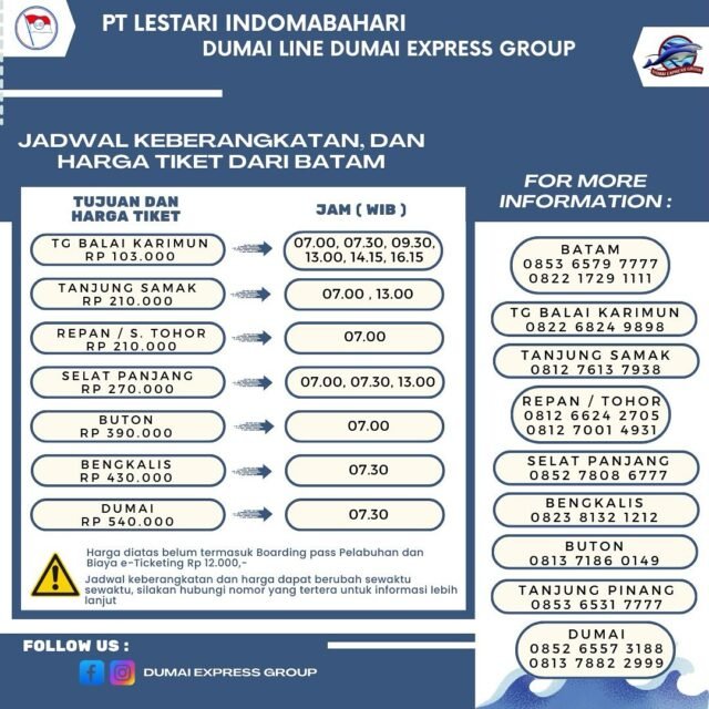 jadwal keberangkatan Dumai Line Dumai Express Group