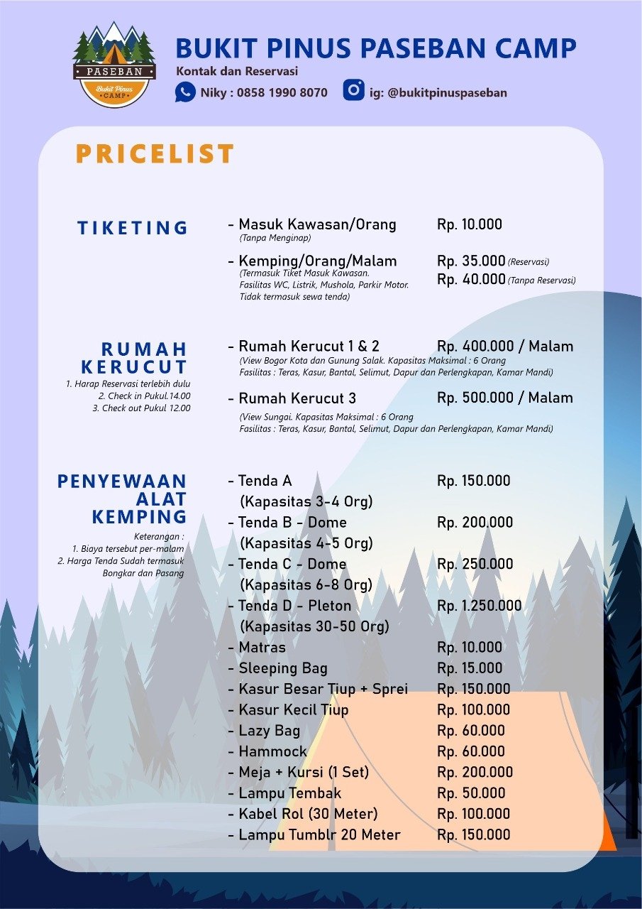 Biaya Camping di Bukit Pinus Paseban Camp