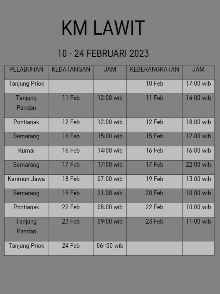 Jadwal Kapal Pelni KM Lawit Februari