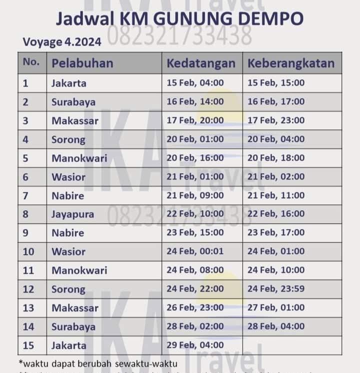 Jadwal Kapal Pelni KM Gunung Dempo Bulan Maret 2024 - KATA OMED