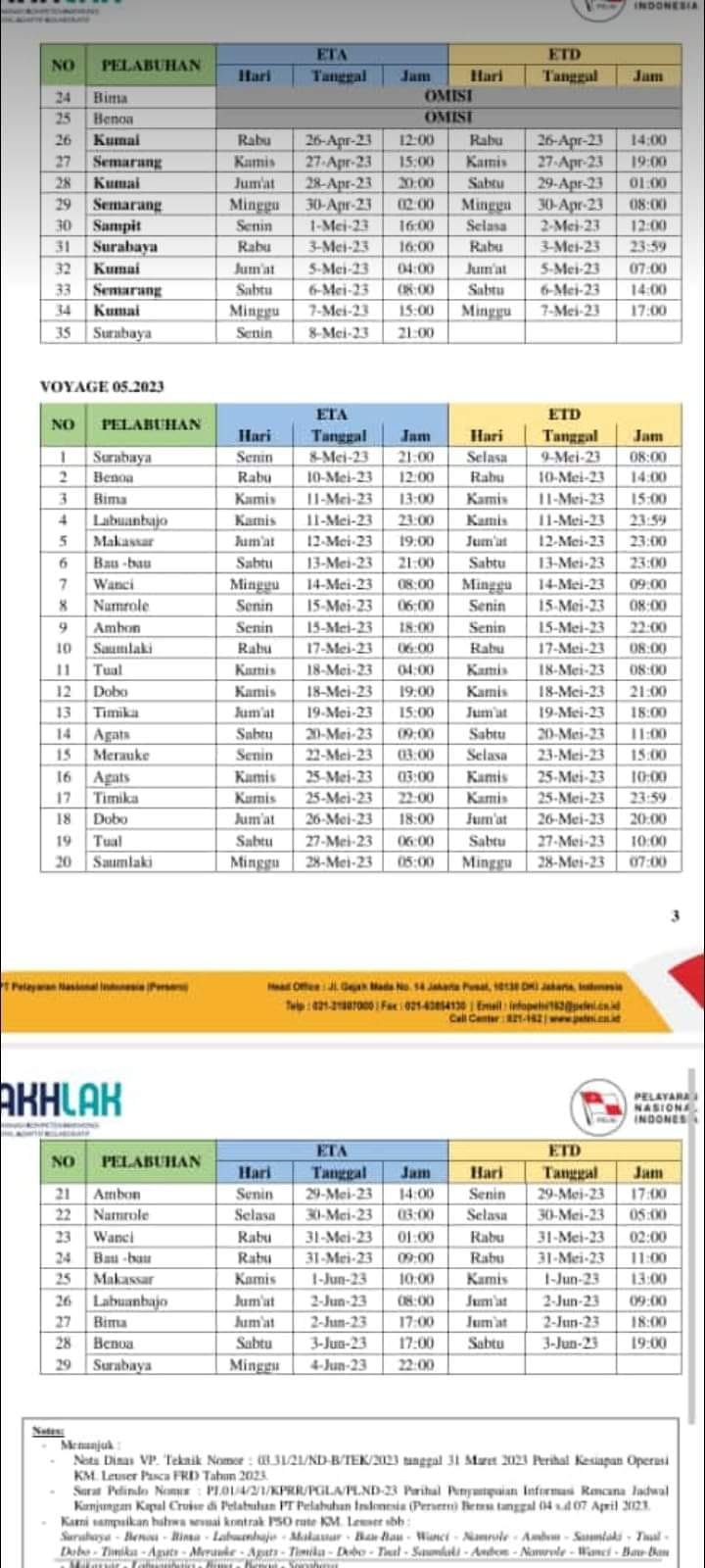 Jadwal Kapal Pelni Leuser bulan Mei
