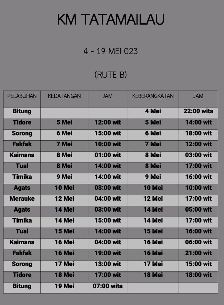 Jadwal Kapal Pelni KM Tatamailau Bulan Juni 2023 Dan Harga Tiketnya ...