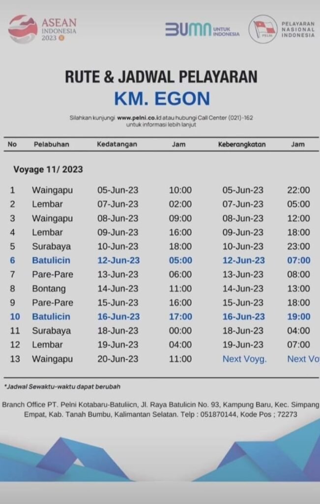 Update Jadwal Kapal Pelni Egon Bulan Juli 2023 & Harga Tiketnya - KATA OMED