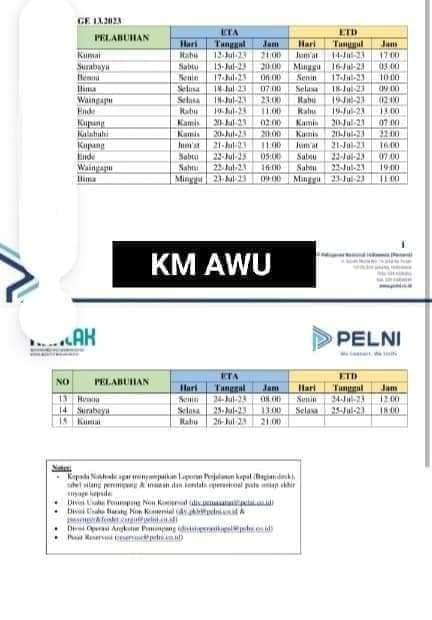 Jadwal Kapal Pelni KM AWU Bulan September 2024 Dan Harga Tiketnya ...