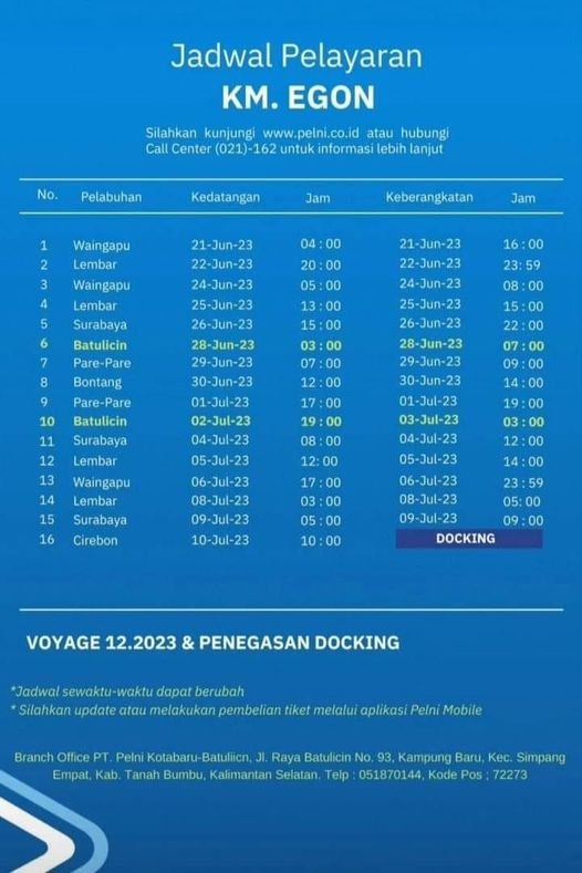 Update Jadwal Kapal Pelni Egon Bulan Juli 2023 & Harga Tiketnya - KATA OMED