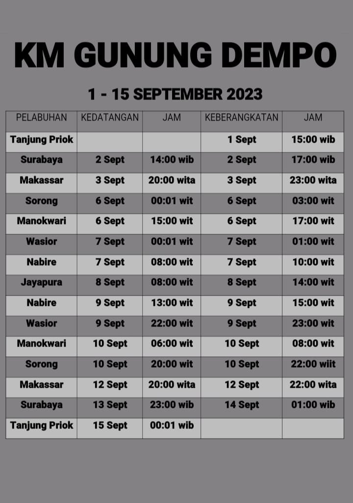 Jadwal Kapal Pelni Gunung Dempo Bulan September