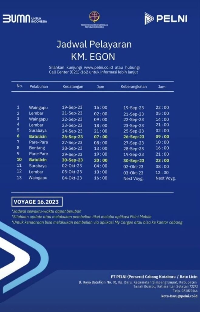 Update Jadwal Kapal Pelni Egon Bulan November 2023 & Harga Tiketnya ...