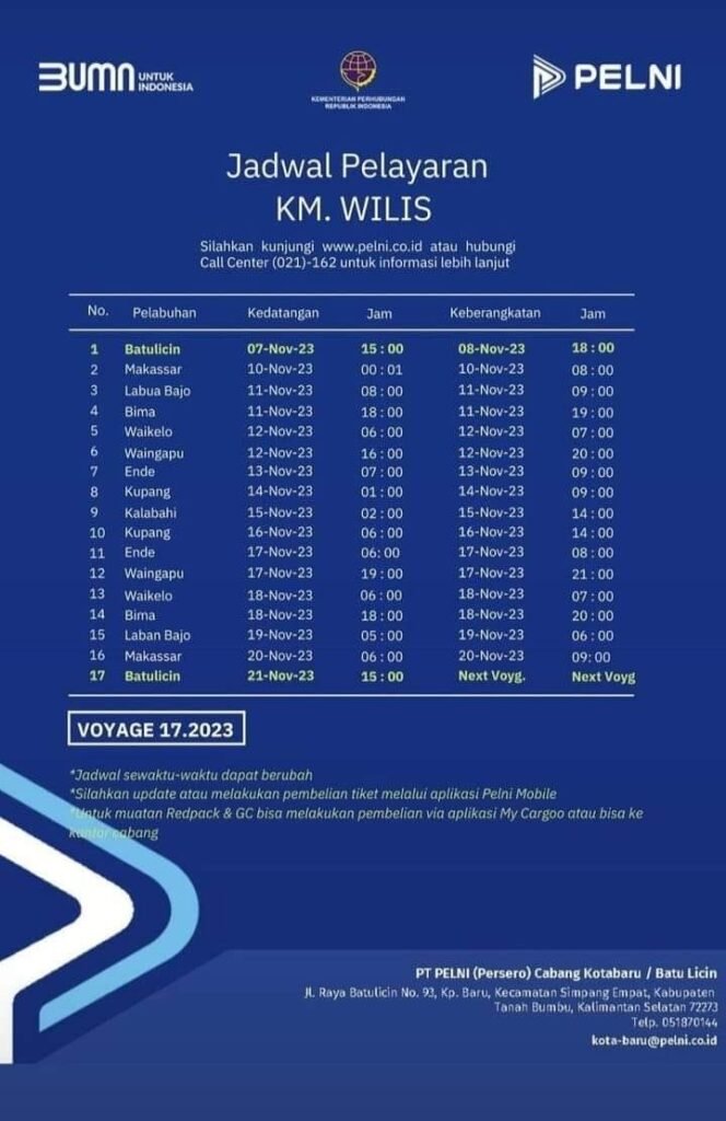 Jadwal Kapal Pelni KM Wilis Desember 2023 Dan Harga Tiketnya - KATA OMED