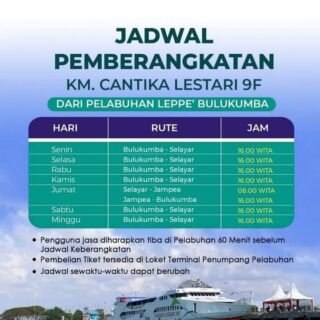 Jadwal KM Cantika Lestari 9F Dari Bulukumba Ke Selayar