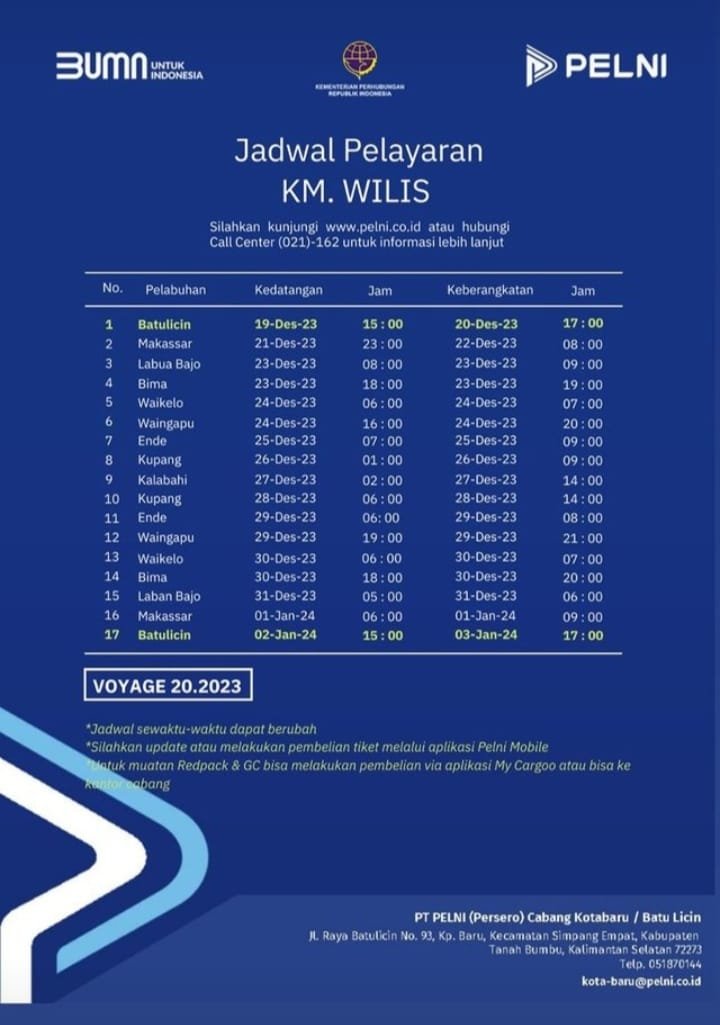 Jadwal Kapal Pelni KM Wilis Januari 2024 Dan Harga Tiketnya - KATA OMED