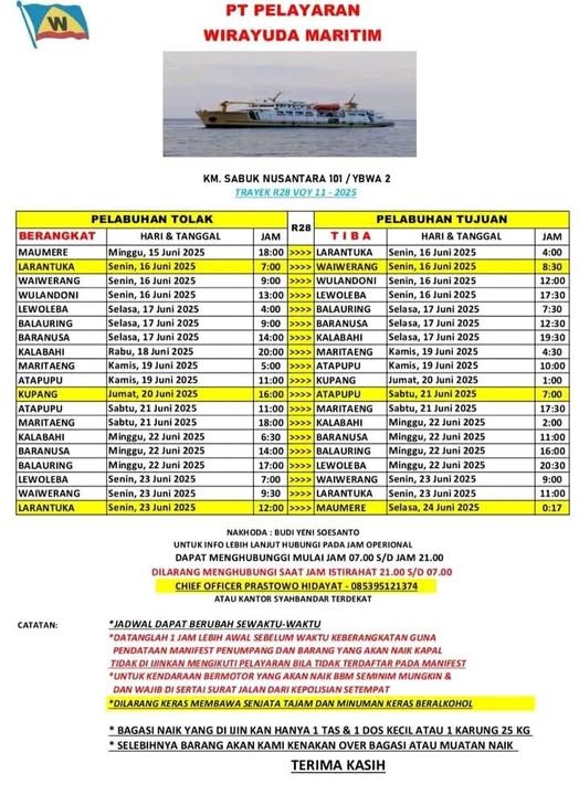 Jadwal Kapal Sabuk Nusantara 101