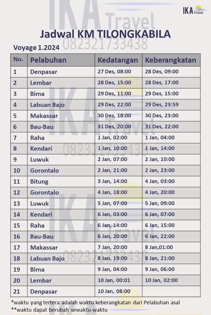 Jadwal Kapal Pelni KM Tilongkabila Januari 2024 Dan Harga Tiketnya ...