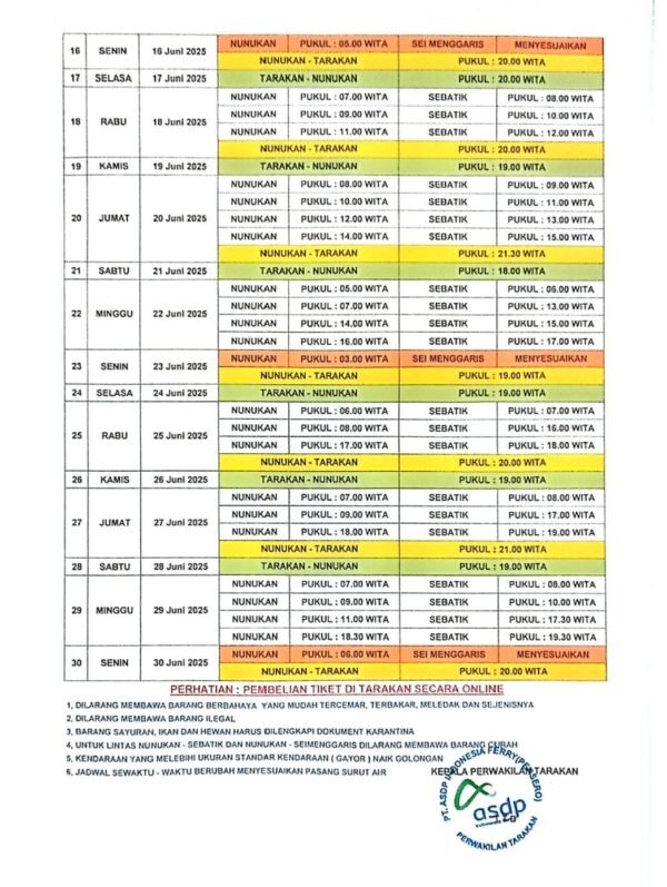 Jadwal kapal Fery Tarakan - Nunukan