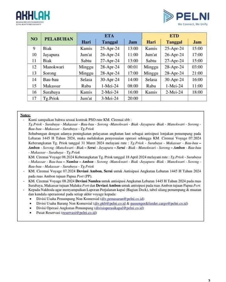 Jadwal Kapal Pelni Ciremai Bulan Mei Juni Harga Tiketnya Kata Omed