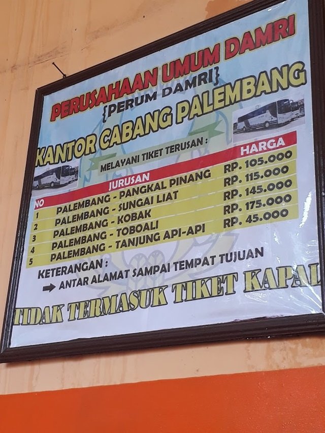 Jadwal Bus Damri Palembang - Pangkal Pinang