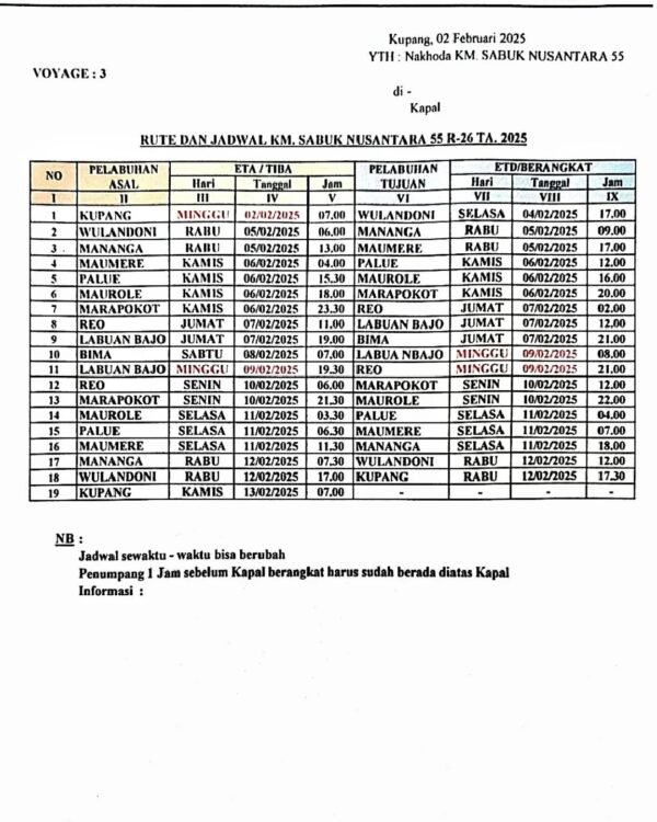 Jadwal terbaru Sabuk Nusantara 55 baru