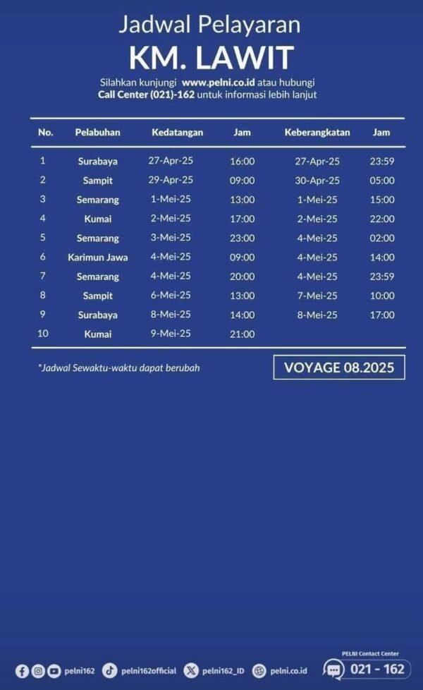 jadwal KM Lawit bulan april - mei