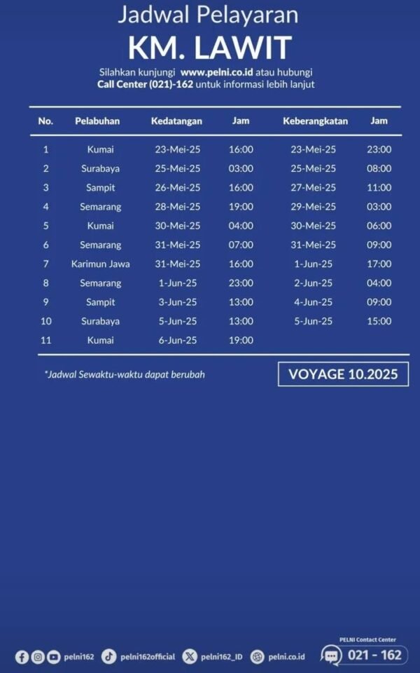 jadwal KM Lawit bulan Juni 2025
