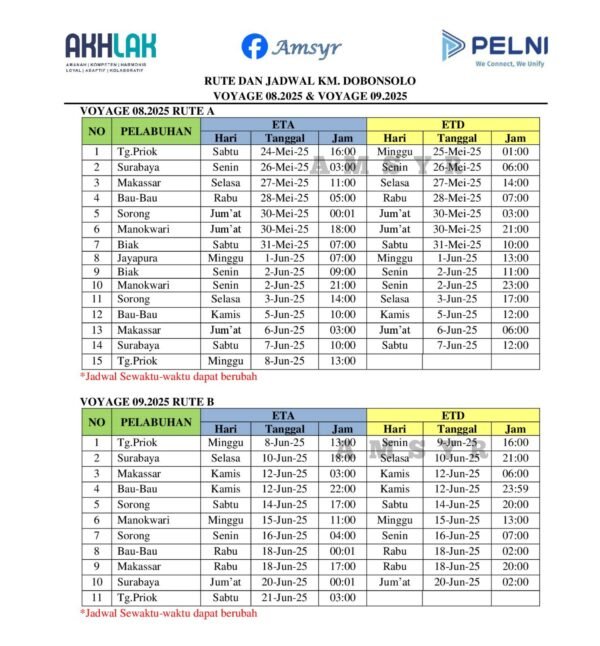jadwal km dobonoslo bulan mei - Juni 2025