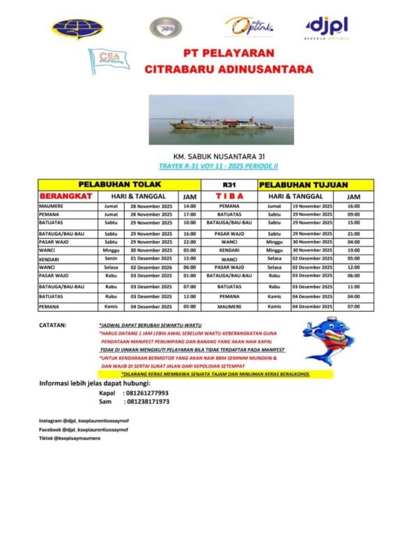 Jadwal KM SABUK NUSANTARA 31