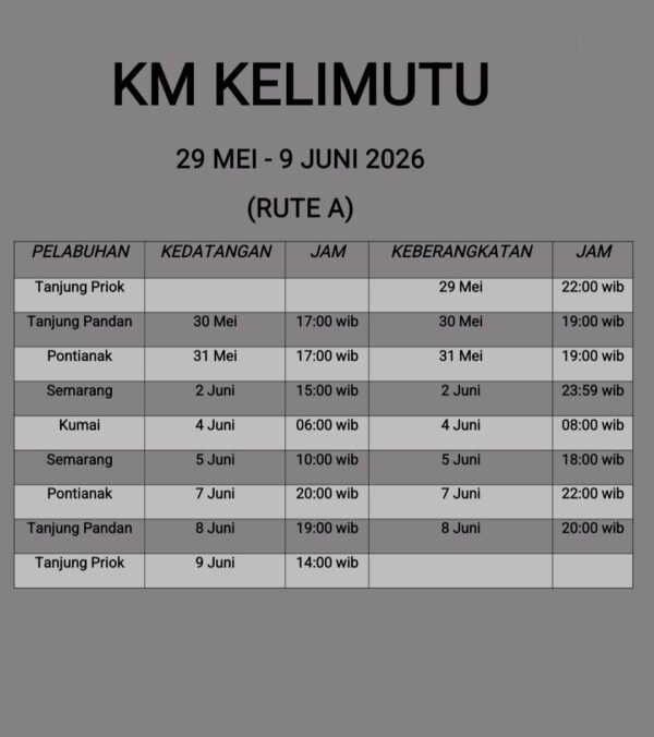 Jadwal Kapal Pelni KM Kelimutu Juni 2026