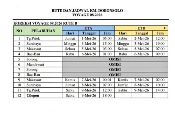 jadwal km dobonsolo bulan mei 2026
