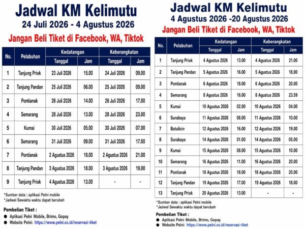 Jadwal KM Kelimutu bulan agustus